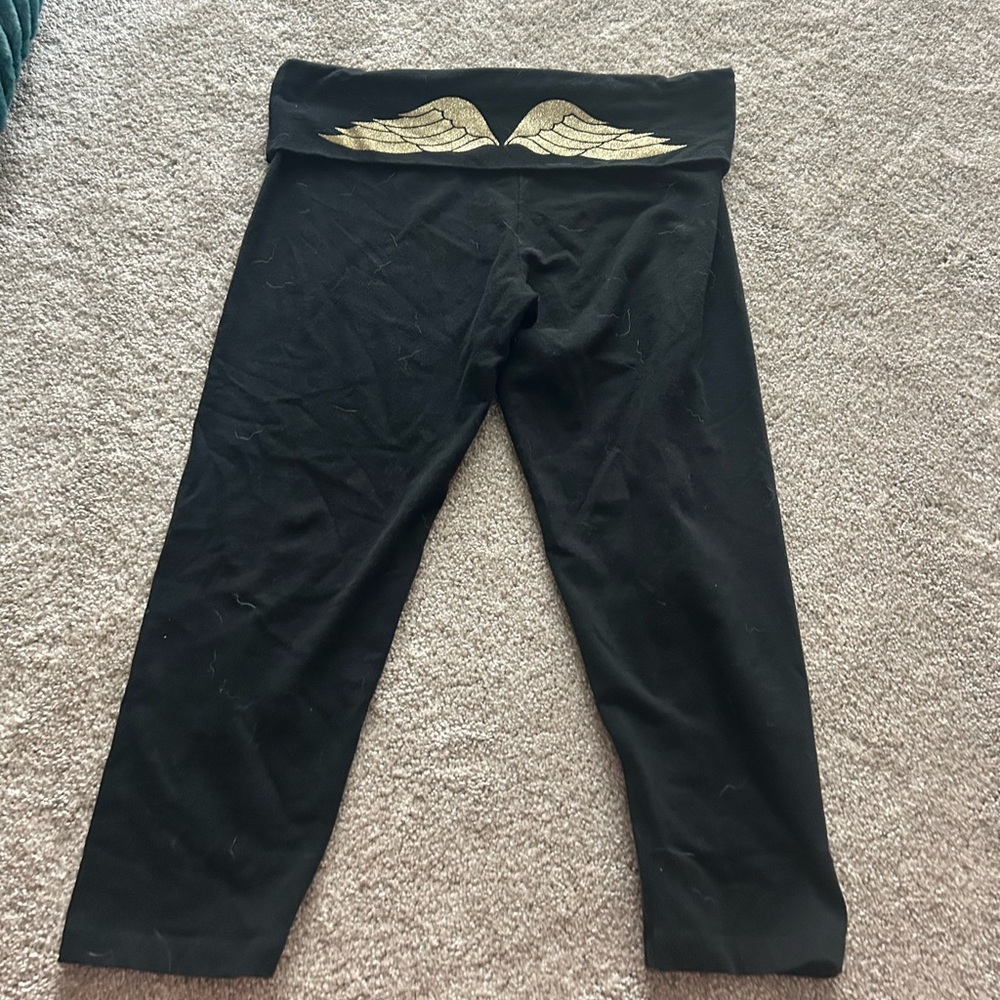 Victoria's Secret Black Leggings with Gold Wings